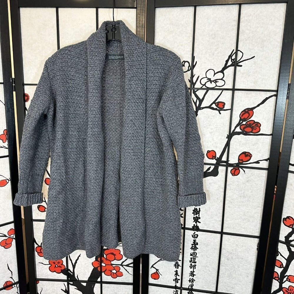 IRELANDS EYE Womens Irish Virgin Wool Open Front Thick Knit Cardigan Sweater S